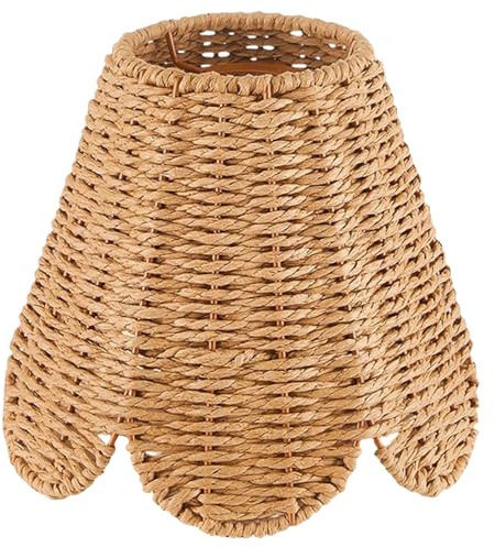 NESTINGHO Pantalla Forma de Cesta de Lámpara de Papel Color Caqui Tejida a Mano Orificio de 4cm para Lámpara de Techo Dormitorio y Granja