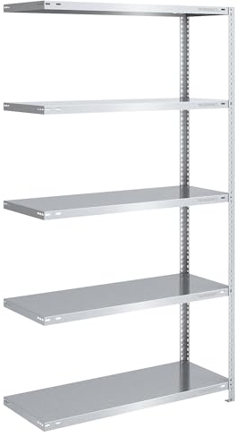 eurokraft | Lager-Schraubregal | verzinkt | mittelschwer | Regalhöhe 2000 mm | Bodenbreite 1000 mm | Tiefe 500 mm | Anbauregal