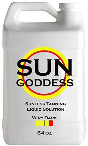 SUN GODDESS – VERY DARK - Spray Tan Solution - 64 oz - Sunless Self Tanning Liquid for Airbrush or HVLP System + INCLUDES: Applicator Mitt, Application Gloves, Best Fake Tanner Lotion Mousse Sample