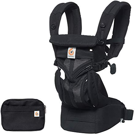 Ergobaby Babytrage für Neugeborene ab Geburt bis 20kg, 4in1 Omni 360 Cool Air Mesh Kindertrage Tragesystem, Onyx Black