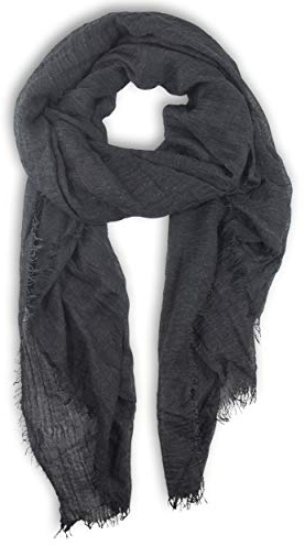 BASIC-Schal für Damen mit weichem Fransensaum, Tuch in leichter Qualität mit Baumwolle, einfarbig (Schwarz)