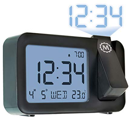 Marathon Las Vegas- Réveil Projection Plafond- Projection réglable- Réveil Horloge Digitale- Affichage rétro-éclairé-3 Niveaux de luminosité, Fonction Snooze- Réglages alarmes-Piles incluses