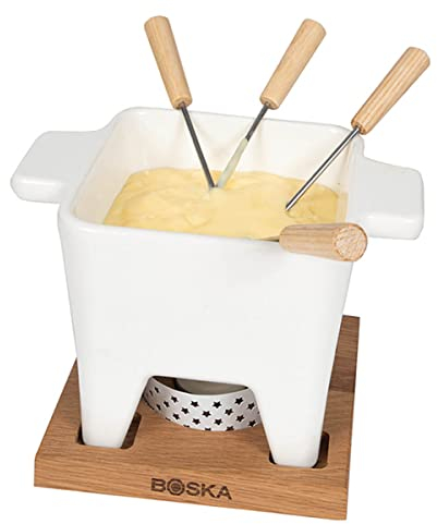 Boska Tapas Fondue Bianco L - Para fondue de queso y salsas - Set de fondue pequeño - Con base y luz de vela - Apto para el lavajillas y la microonda - 600 ml