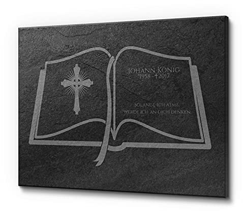 CHRISCK design Grabplatte für Menschen mit schönen Motiven | Gedenkstein aus Premium Schiefer für Menschen mit einem schönen Text | Grabstein für den Garten oder Innen- & Aussenbereich - ab 20x15 cm