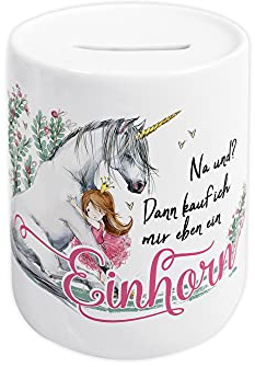 GRAZDesign Einhorn Spardose für Mädchen personalisiert | Sparbüchse Sparschwein, Einhorn Prinzessin Spruch, Watercolor, Geschenk Geburtstag, Keramik