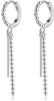 SLUYNZ 925 Sterling Silber Perle Kugel Creolen Ohrringe für Frauen Damen Minimalistische Bar Creolen baumeln