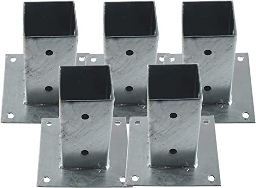 Suinga. Pack 5 x Ancrage métallique carrée 9x9 cm, base 15x15 cm. Idéal pour les poteaux en bois