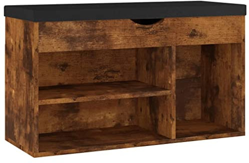 vidaXL Schuhbank mit Kissen Schuhschrank Sitzbank Sitztruhe Schuhablage Schuhregal Schuhtruhe Schuhaufbewahrung Schuhständer Räuchereiche 80x30x47cm Holzwerkstoff