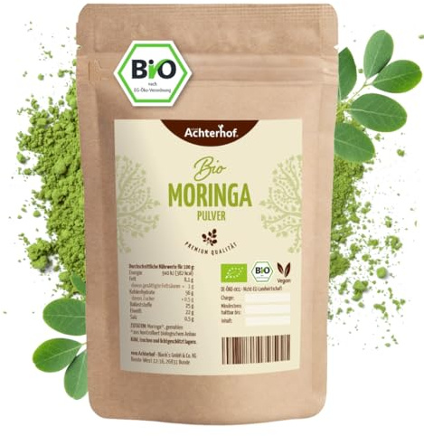 Moringa Pulver Bio 1000g | aromatisch, angenehmer, leicht scharfer Geschmack | 100% echtes Moringa Oleifera Blattpulver | aus kontrolliert biologischen Anbau | vom Achterhof