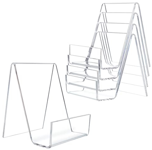 BELLE VOUS 5er Pack Klarer Acryl Display Buchhalter Leseständer mit Leisten - B7,5 x H10,5 cm - Buchständer Acryl Book Holder für Bücher, Notenblätter, Notizbücher, Schilder, Kunstwerke & Bilder