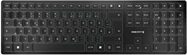 CHERRY KW 9100 SLIM, Kabellose Design-Tastatur, Deutsches Layout (QWERTZ), Wahlweise Bluetooth oder 2,4 GHz Funk, Flache Tasten, Wiederaufladbar, Schwarz-Grau
