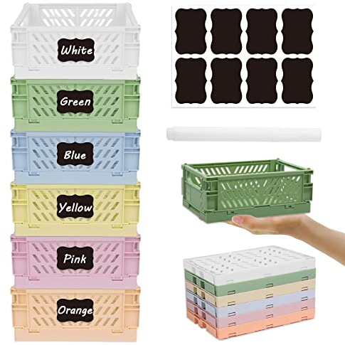 Aiuuee 6 Piezas Caja Plegable Plastico, Cesta Plegable Estable, Pequeñas Cajas de Almacenamiento Plegables de Plástico Apilable Cestas Organizadoras Plastico (15 x 9,8 x 5,7 cm)