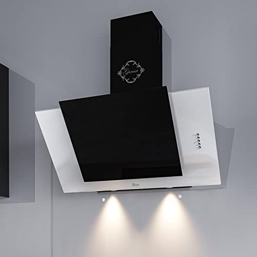 GURARI Wandhaube GCH S 482 50 IS, Dunstabzugshaube 50 cm, Edelstahl, Schwarz Glas, 1000m³/h, 3 Stufen, Kopffreihaube 50cm, Abzugshaube, Ablufthaube, Umlufthaube