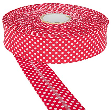 Discount Fabrics LTD Schrägband, gepunktet, 30 mm, Baumwoll-Köperband zum Nähen, Schrägbinden, Wimpelketten, Binden und Schrägband, vielseitiges Nähzubehör, ideal für DIY-Bastelprojekte (rot, 5 m)