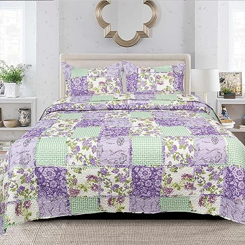 PHP Patchwork Bedspread Box Pattern 100% Cotton Filling Reversible Quilted Throw For Bedroom Decor - Warm Quilt Coverlets Blankets Bedspread with Pillow Case (Blossom Rose - Des 4, Single)
