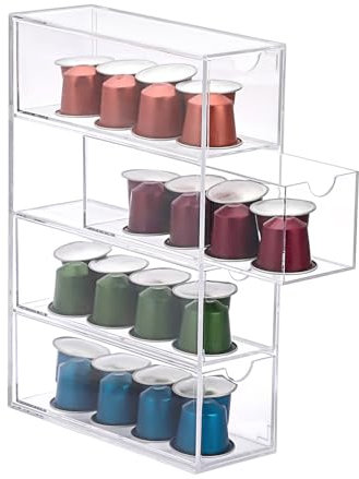 ELLDOO Coffee Pod Holder with 4 Drawers, Acrylic Coffee Pod Organizer for K Cup Espresso, Clear Coffee Capsule Storage Holder for Coffee Bar Office Home Coffee Station Counter