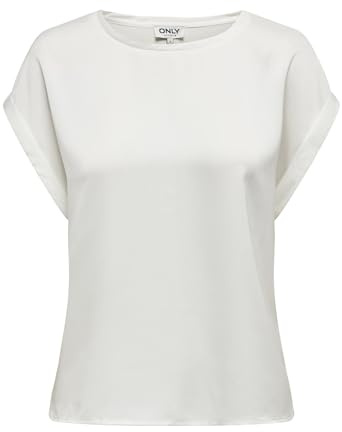 ONLY Onllieke S/S Satin Mix Top Wvn Noos Camicia a Maniche Corte, Bianco, L Donna