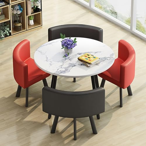 Runder Esstisch Mit 4 Stühlen Set, Rezeption Besprechungstisch Und Stuhl Kombination, Platzsparender Runder 4-Sitzer-Café-Tisch, 80cm Kleine Runde Tische, Für Esszimmer Küche Wohnzimmer ( Color : Blac