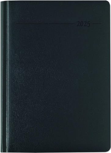 Zettler - Buchkalender Balacron 2025 schwarz, 15x21cm, Taschenkalender im Balacron Einband mit 416 Seiten, 1 Tag auf 1 Seite, Adressteil, Monatsübersicht, Mondphasen und internationales Kalendarium