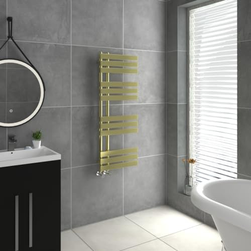 Warmehaus Designer Heated Towel Rail D Shape Warmer Brushed Brass 1200x450mm