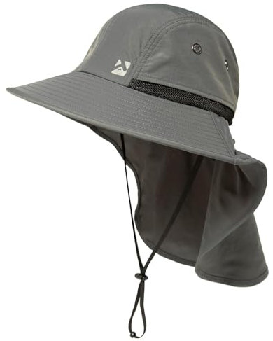 TOP-EX Waterproof Sun Hat Men's Wide Brim Sun Protection Outdoor Trekking Hat with Neck Protection Safari Summer Foldable Dark Grey L/XL