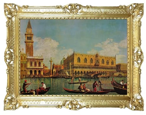 LIGUORO SHOP Bild des Dogenpalastes von Venedig von Canaletto, Druck auf Leinwand mit Barockrahmen, 86 x 67 cm (Gold)