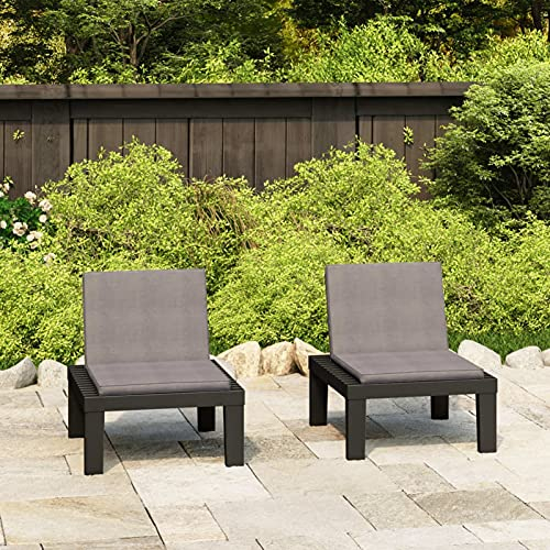 Mengtu 2 STK. Gartenstühle mit Auflagen Balkonstuhl Gartensessel Gartenstuhl Balkonstühle Esszimmerstuhl Kunststoff Grau Gartenmöbel