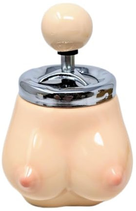 Funny Novelty Push Down Ashtray – Retro Humorous Body Shape Design, Ceramic & Chrome Spin Lid, Smokers Bar Pub Man Cave Accessory, Easy Clean, Odour Reducing Ash Holder