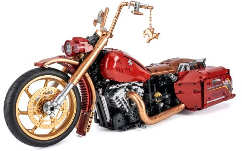 Auforua Technik Motorrad für Harlay Davidson Road King, 1:5 Groß Motorräder Modellbausatz, 2111 Teile Klemmbausteine Motorrad MOC Set