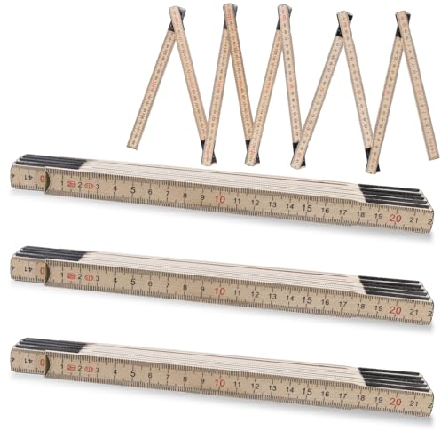 PRITOK Gliedermaßstab: 3 Stück Zollstock 2m aus Glasbirke, Zollstock Holz mit Integrieter Stahlfeder, Metrische Skala, Elastisch & Stabil, Personalisierter Zollstock Für Haus, Messwerkzeug/Werkstatt