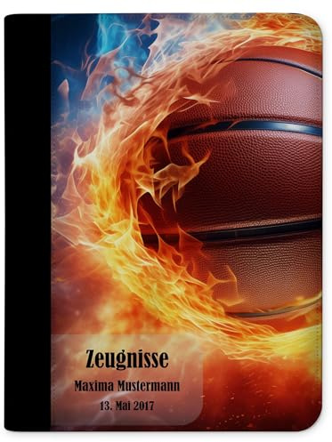 CreaDesign Zeugnismappe A4 mit Namen personalisiert für Kinder – Basketball – Dokumentenmappe Schule ohne Klarsichthüllen