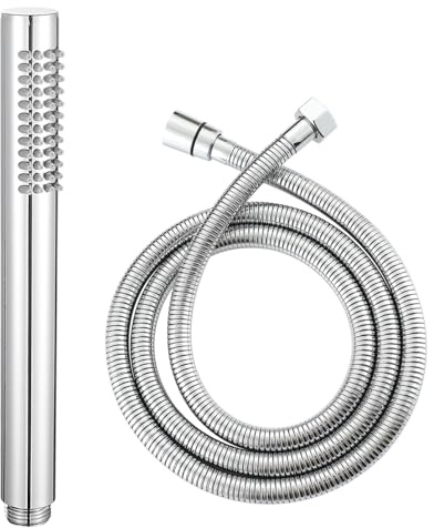 Muxios Brass Round Hand Shower Head Hose Set Chrome Finish High Pressure | Modern Round Single Function Water Saving Hand Shower Head with 150CM Flexible Stainless Steel Hose Including Washer