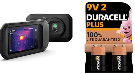 FLIR C3-X Compact Thermal Imaging Camera with Wifi: High Resolution Infrared Imager for Inspection & Duracell Plus 9V Batteries (Pack of 2) - Alkaline - 100% Life Guaranteed