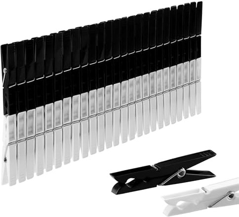 50 x Wäscheklammern stabil aus Kunststoff VonBueren | schwarz und weiß | aus 100% recyceltem Material | Made in EU | Plastik Wäscheklammer