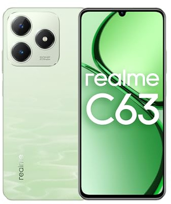 realme C63 4G (6GB RAM,128GBROM)|Premium Vegan Leather|Ultra Slim|90Hz Eye Comfort Display|IP54 Water Resistance|Air Gestures|5000mAh Battery|12 Months Warranty (Jade Green)