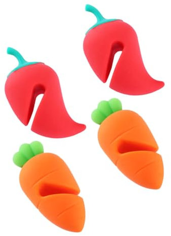 KICHOUSE 4pcs Silicone Spill-Proof Pot Lid Holders Carrot and Chili Shape Lightweight Decorative Steam Venting Gadget for Cooking Pots