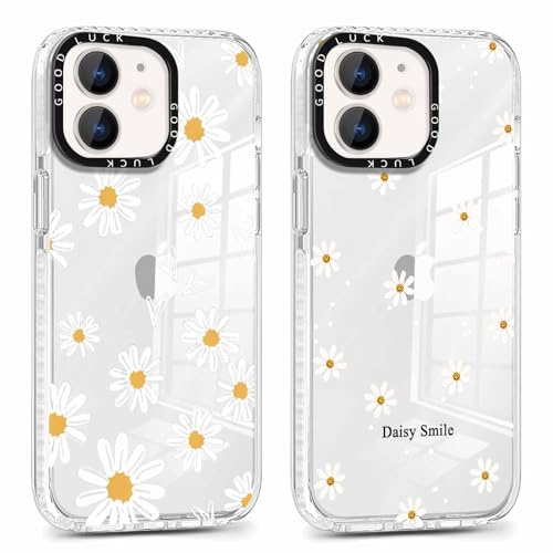 Xylota 2 Stück Transparent Handyhülle für iPhone 12/iPhone 12 Pro 6,1 Hülle, Durchsichtig Case Muster Aesthetic Blumen Mädchen Frauen Schutzhülle, Weich Silikon TPU Stoßfeste Cover für iPhone 12,22