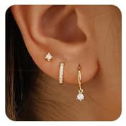 FUNEIA Ohrringe Silber 925 Set für Damen 14K Vergoldet Kleine Creolen Ohrstecker Silber Gold mit Zirkonia Anhänger Stapelbar Wasserfest Stecker Ohrringe Set für Mehrere Ohrlöcher Schmuck Geschenk