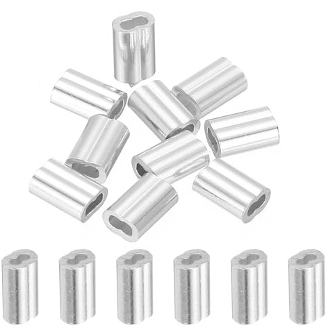 sourcing map Aluminium-Crimpschlaufenhülse, Doppelhülse für Drahtseil, Kabelleitung, 1,5 mm, Silber, 10 Stück