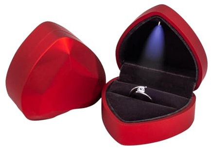 Doukesh Ecrin Bague LED Boite Bague avec Lumiere Boîte à Bague en Forme de Cœur pour Mariage Saint-Valentin Fiancaille (Rouge)