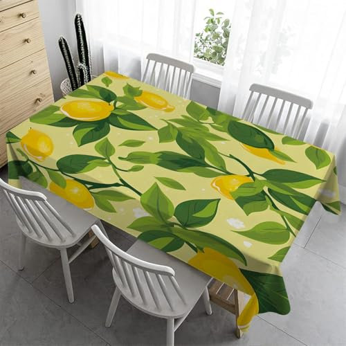 Gelbe Zitrone Tischdecke Gartentischdecke Eckig 140x140 cm - Blatt Abwaschbare Tischdecke Biertisch Abwaschbar Tischdecke Gartentisch Wetterfest für Geburtstag Party Garten Draußen(A258)