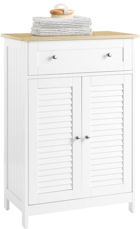 SoBuy Badezimmerschrank Kommode – Vielseitiges Badmöbel mit Schublade, feuchtigkeitsbeständig – Platzsparender Schrank für Bad, Flur, Küche aus Holz, Weißnatur, 60x87x35cm, FRG238-WN