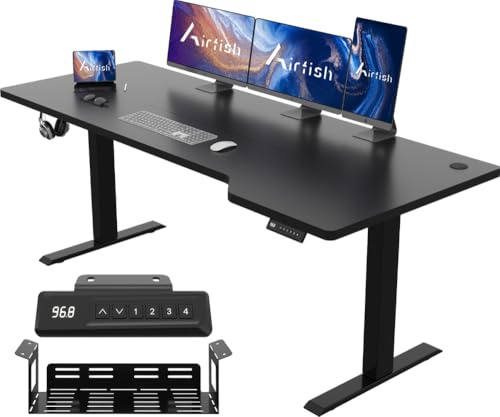 Airfish HöHenverstellbarer Schreibtisch 180 x 85 cm L-förmiger Schreibtisch Höhenverstellbar Elektrisch mit 4-Funktions-Memory,Ergonomie Gaming Tisch mit Kabel Management Tray (Schwarz)