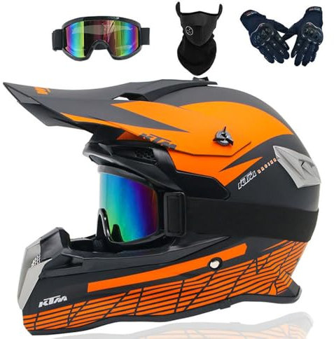 SMTSEC Motocross Helm Kinder Erwachsene Dirt Bike Offroad Cross Helms Herren ATV Motocross Helm Jugend Motorradhelm MX Enduro Full Face MTB Helm Mit Brille Maske Handschuhe Downhill Helm,Color/D-XXL