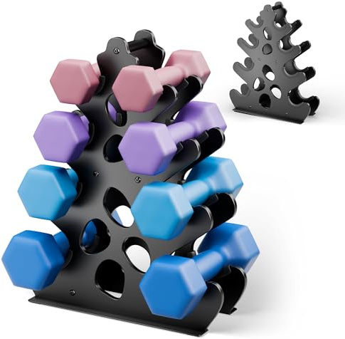 Hantelständer (Hanteln nicht im Lieferumfang enthalten) mit weichem Gummischutz, ergonomischem Griff & koralleninspiriertem Stil – kompakte Gewichtsaufbewahrungslösung, 4 Etagen