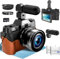 Digital Camera 4K with External Adjustable Microphone, 56MP Vlogging Camera for YouTube and Video, 52mm Wide Angle & Macro Lens, with 180° Flip Screen,18X Digital Zoom, 2 Batteries, 32GB TF Card