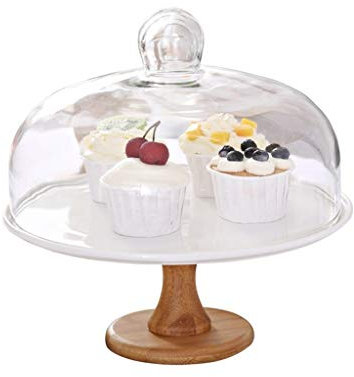Ceramic Cheese Plate with Glass Dome for Wedding Dessert Display Stand Elegant Table Centerpiece for Living Room or Hotel Portable Bread Table Cover 23.5 * 23.5 * 24CM