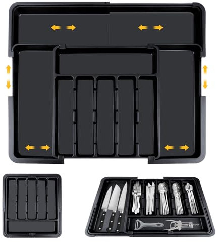 TNOMSNO Besteckkasten für Schubladen, Schubladen Organizer Verstellbarer Besteckhalter Utensilienhalter für Küchenschubladen, Besteckkasten für Schubladen zur Aufbewahrung von Küchenbesteck