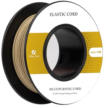 Abma Cord Cuerda Elástica 1mm x 10m Hilo Elástico Redonda Cordón Elástico Cuerda de Goma para Manualidades, Sombreros de Fiesta, Costura, Abalorios, Camping - Caqui