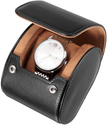 sourcing map Watch Travel Case for Men Leather Watch Roll Travel Case Portable Watch Storage Box for Christmas, Birthday, and Anniversary 1 Slot (Black)